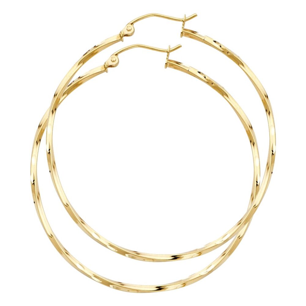 14KT Gold Fancy Curled Hoop Earrings 45mm